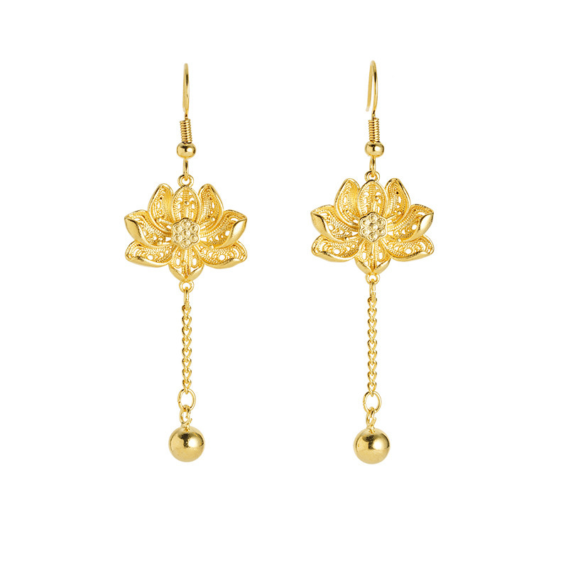 Collar de oro de arena para mujer, sentido de alta calidad, loto, nuevo traje de estilo chino, anillo de pendientes, joyería de todo fósforo que no se desvanece durante mucho tiempo al por mayor