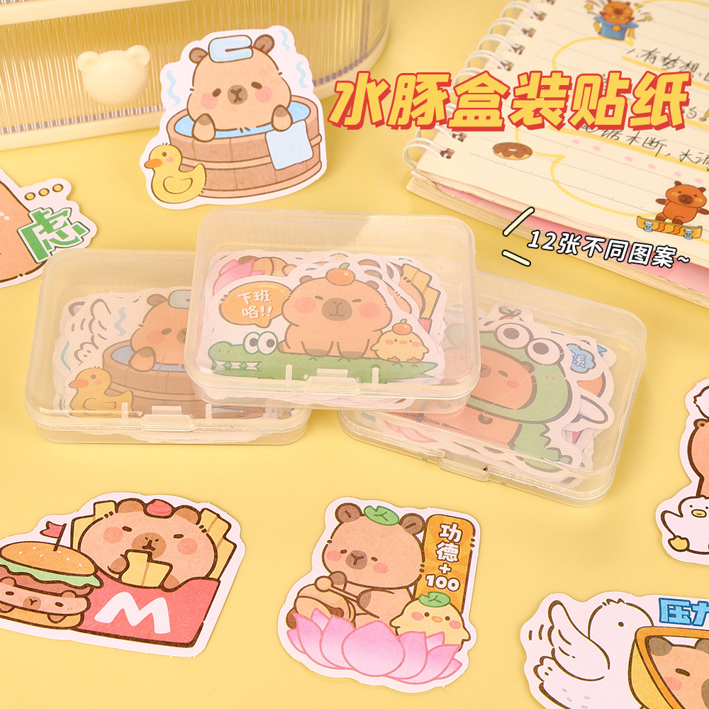 Pegatinas de forma especial de Kapibala, pegatinas de material de libro de manos de bricolaje en caja para estudiantes, pegatinas de carpincho lindo, regalos al por mayor