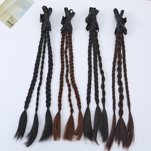 Wig Braids for Women, Double Ponytails, Elf Ears, Bows, Hair Accessories, Artificial Hair, Long Braids, Headwear