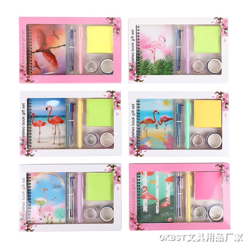 Transfronterizo de dibujos animados 3D Unicornio Chica corazón Flamingo pareja Bloc de notas Notebook papelería traje de regalo