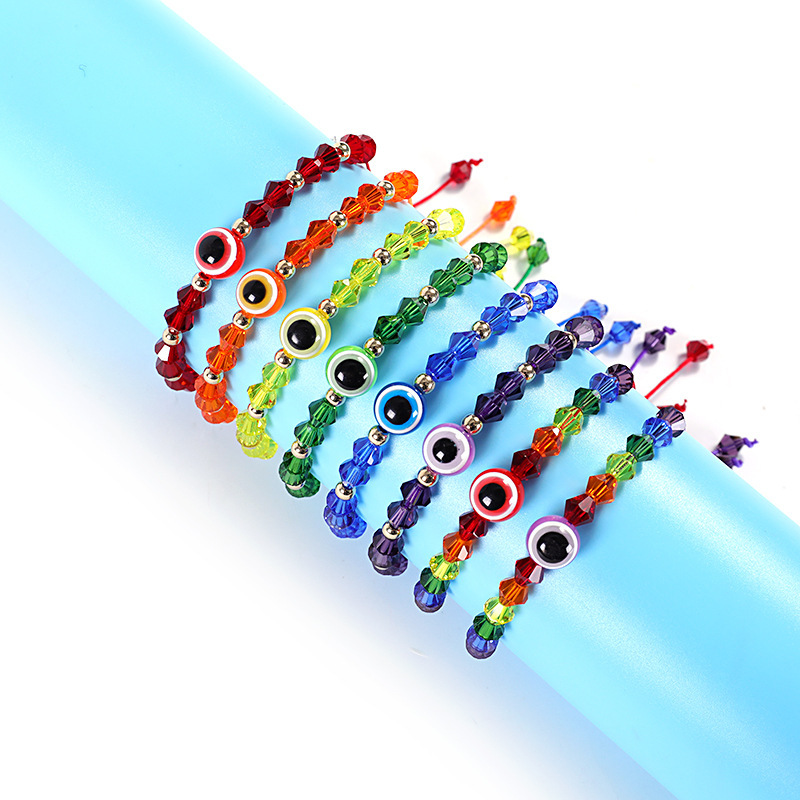Cross-border Hot Selling Handmade Woven Crystal Beads Eye Evil Evil Eye Lucky Bracelet Hamsa Blue Eye Bracelet