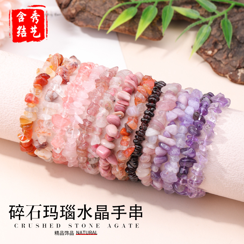 Organic red purple agate crystal bracelet natural stone handmade
