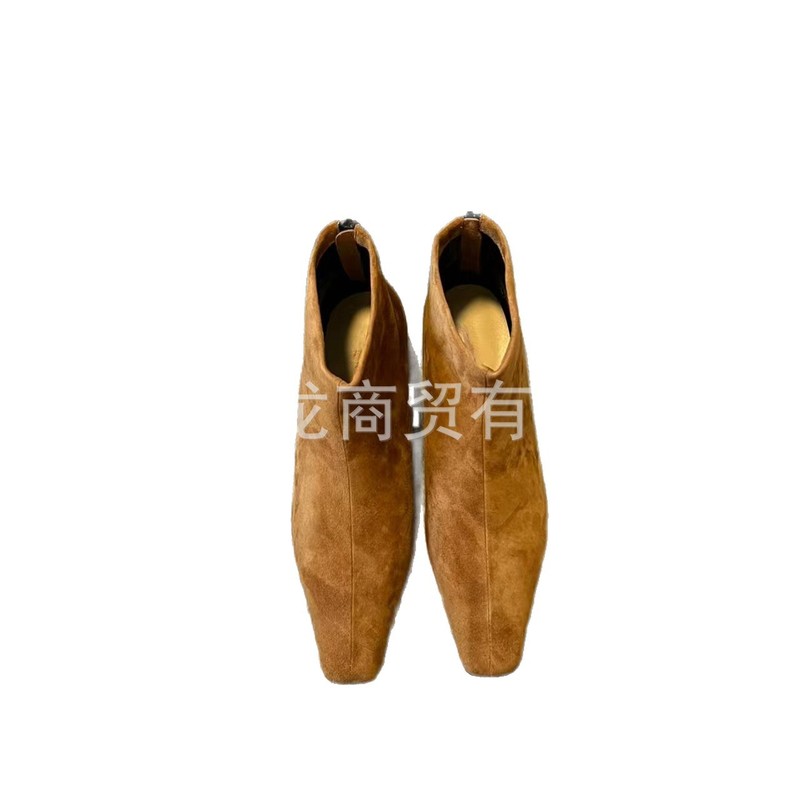 小众2025秋冬新款时髦真皮方头短筒切尔西靴女时装坡跟后拉链女靴|undefined