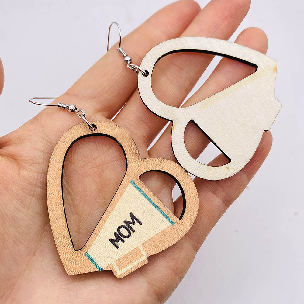 1 Pair Cute Letter Heart Shape Wood Women's Drop Earrings display picture 3