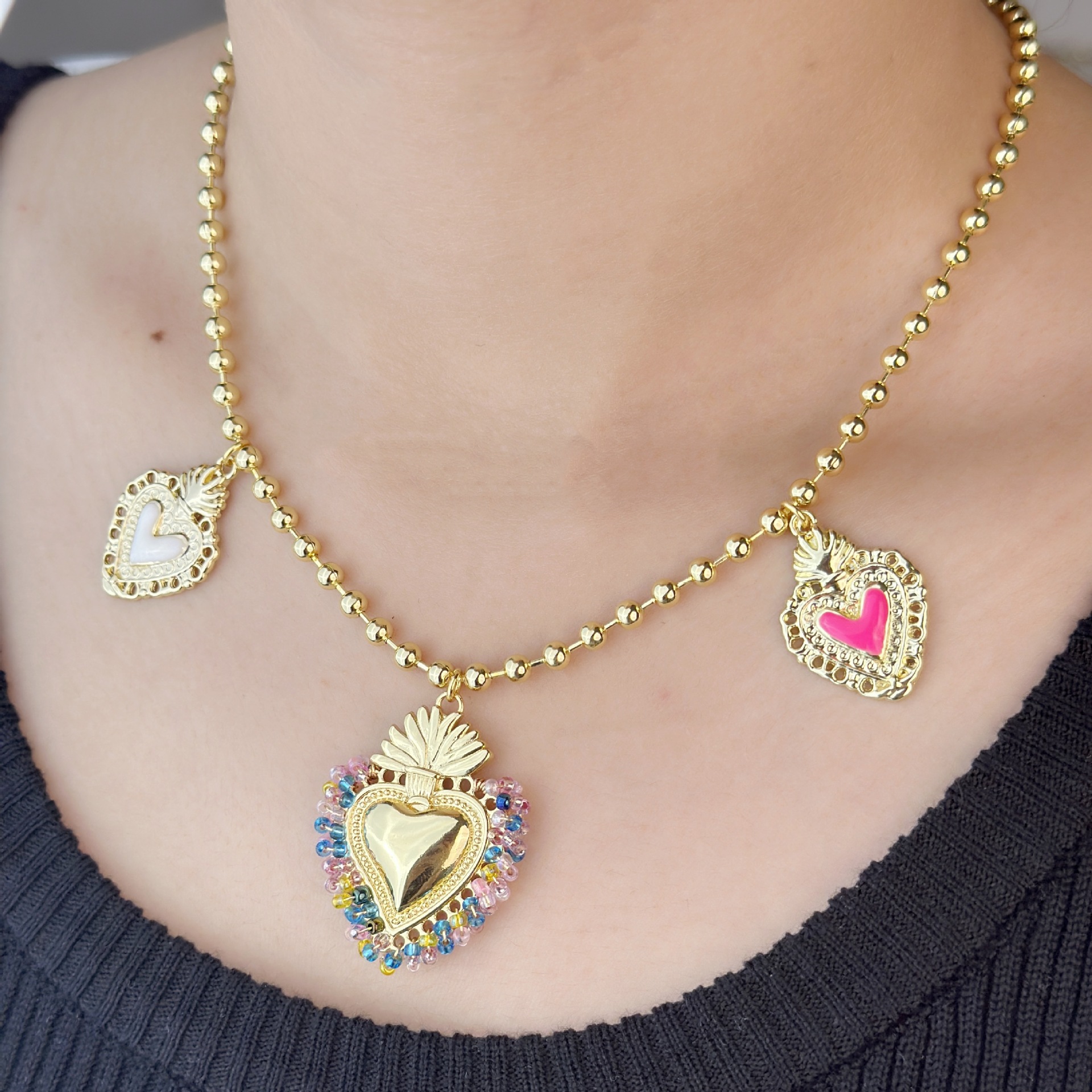 Copper Material Copper Ethnic Style Heart Shape Pendant Necklace