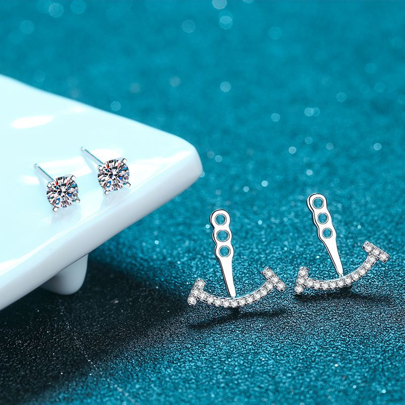 D Color Moissanite Stud Earrings Sterling Silver Two Way Wear_voghion.com