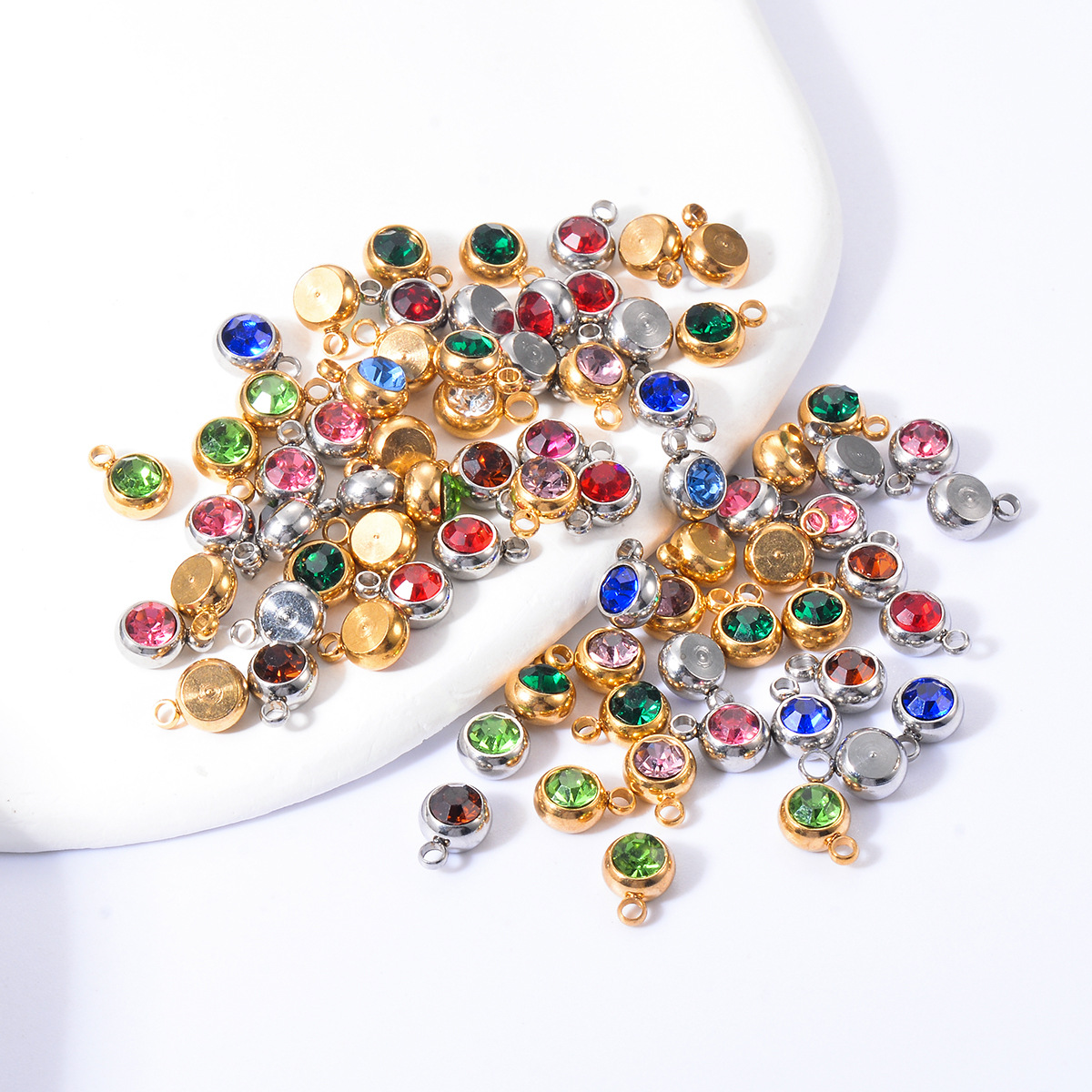 Round Pattern 5 PCS/Package Stainless Steel Birthstone Round Pendant