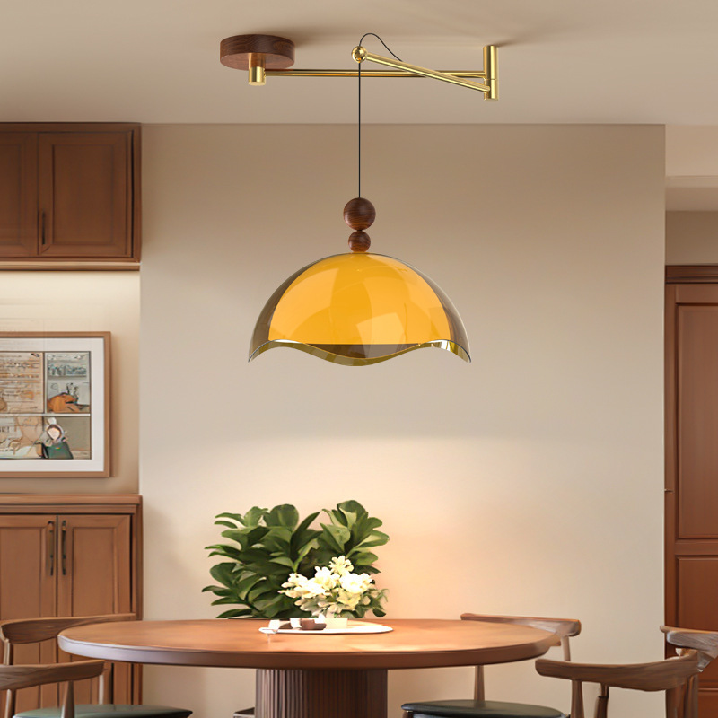 Medieval Eggshell Rocker Restaurant Chandelier Retro Walnut Color Movable Dining Table Bar Lamp Creative Decorative Lamps