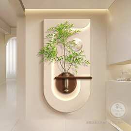 水培绿植中古风入户玄关装饰画立体砂岩客厅餐厅挂画走廊过道壁画
