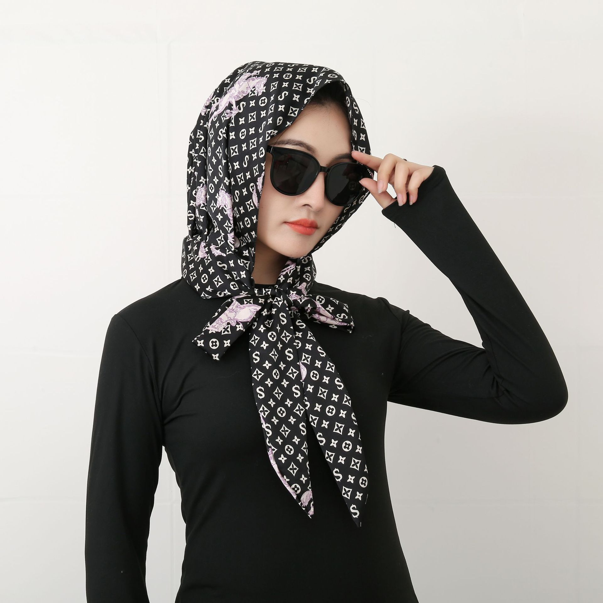 90g Weight Silk Scarf Classification Daily Occasion Satin Material Flower Pattern Summer, Spring Season Women's Gender Printing Design Elegant, Retro Style Women's Elegant Retro Flower Satin Printing Silk Scarf 无