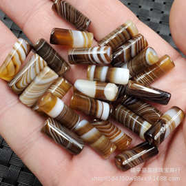 缠丝玛瑙直管路路通玉石散珠咖啡色玉髓直柱桶珠手链饰品配件珠子