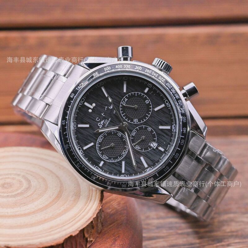 New European-style men's non-mechanical three-eye six-hand watch, imported quartz steel band wristwatch, business commuter watch