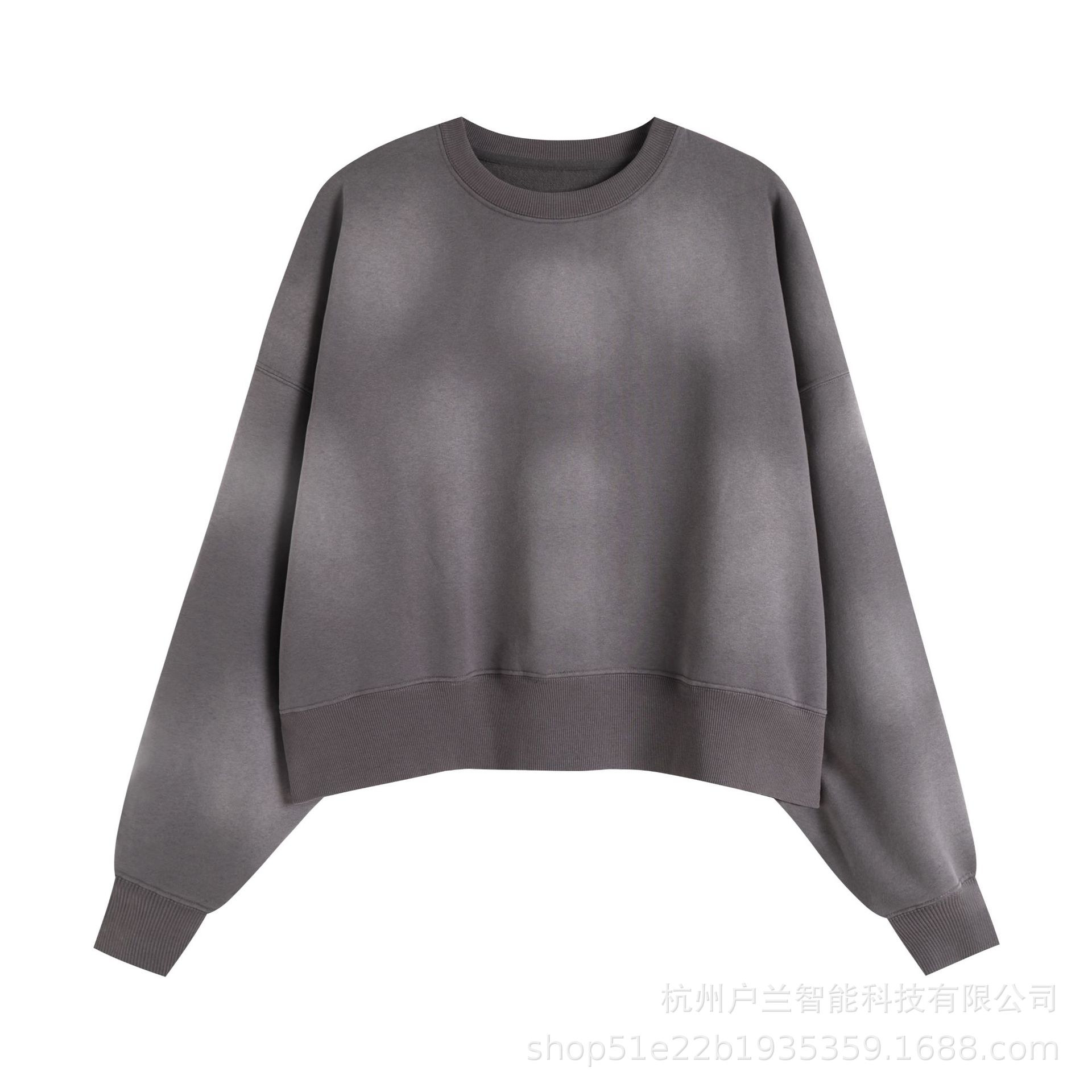 Women's 400g brushed gradient spray round neck dark gray