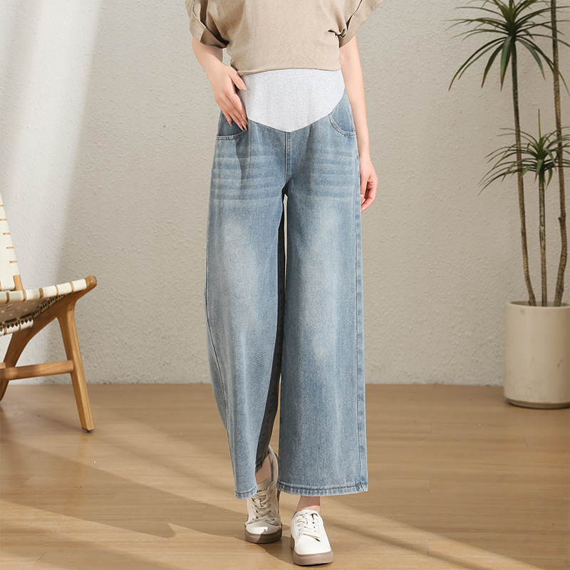 Tmall Quality~ Maternity Pants Spring & Fall Jeans Large Size Wide Leg Pants Straight Maternity Pants for Outer Wear [1 Piece Drop Shipping]