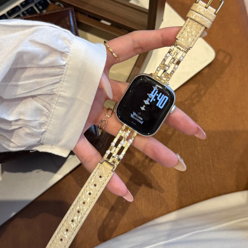 High-End Pearl Leather Strap Suitable for Iwatchs11 Watch Apple Se398 Female Huawei Fit5 Xiaomi 10