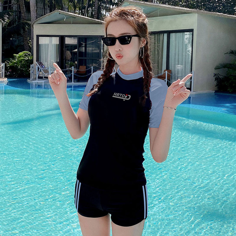 Traje de baño de dos piezas para mujer aguas termales 2023 nuevo popular adelgazamiento vientre cubriendo piscina conservadora especial traje de baño de manga corta