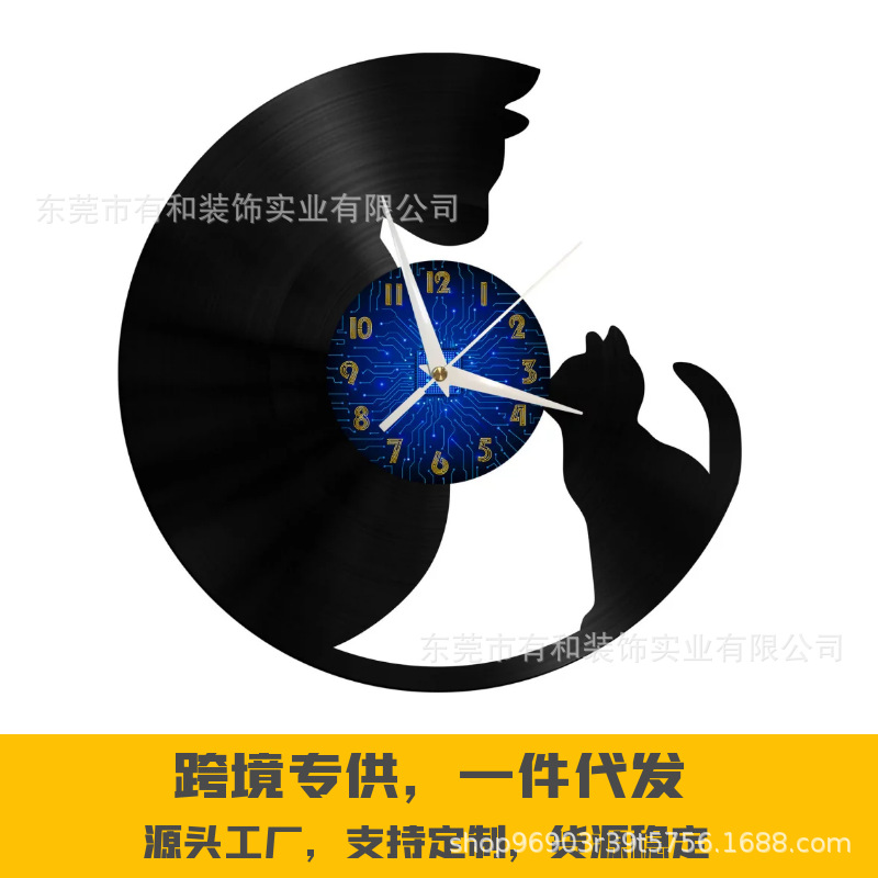 12 inch vinyl record wall clock simple living room cross-border foreign trade clock modern personality Amazon led wall clock