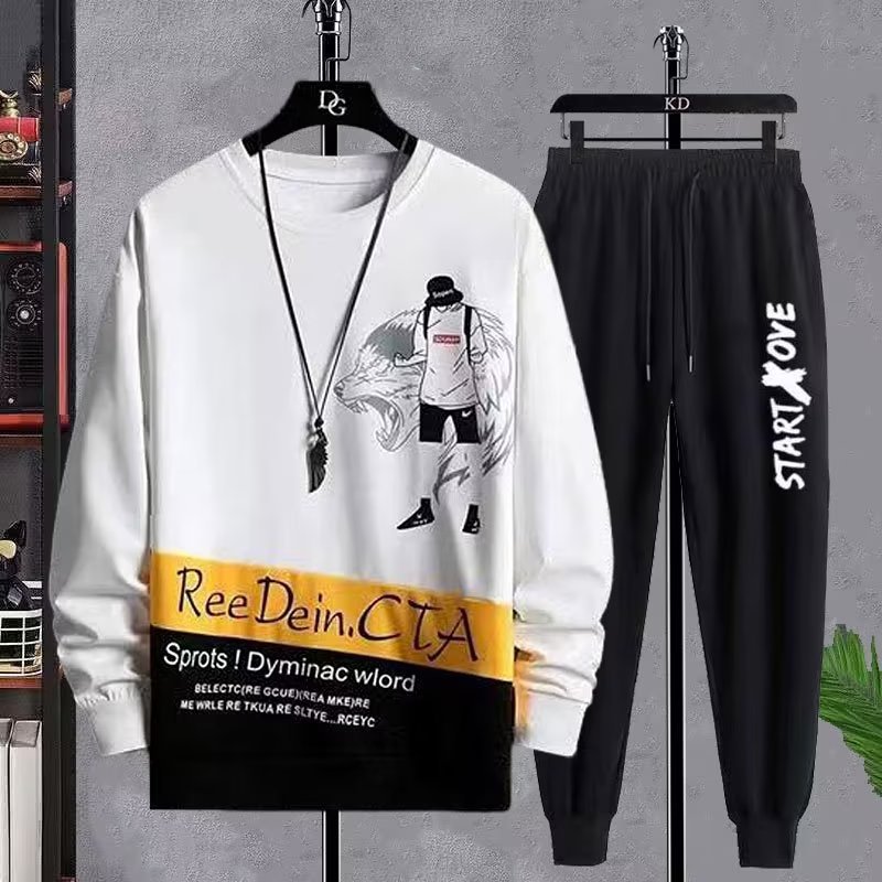 Traje deportivo de ocio para hombre otoño estilo coreano moda traje de estudiante juvenil de moda con traje de dos piezas guapo