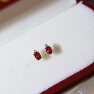 18K Ruby Finished Product, Natural Ruby ​​And Diamond Earrings, Ruby ​​44 Points, Diamond 1.5 Points