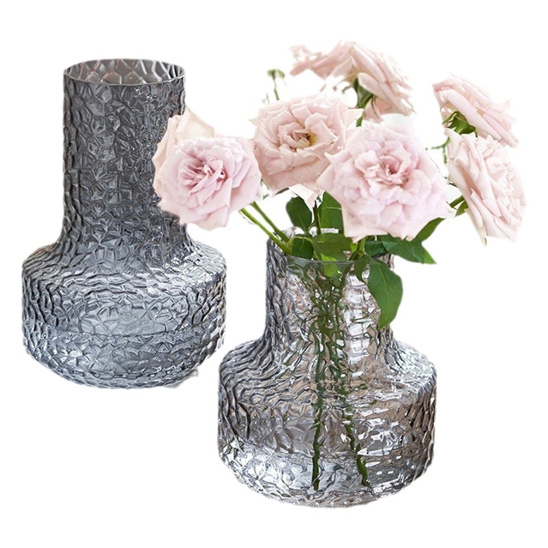 Nuevo estilo chino simple hielo roca vasija de vidrio decoración ligeramente lujosa decoración de mesa de sala de estar acuoso flor flor floral vasija