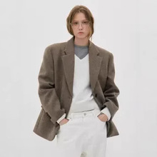 FACADE PATTERN羊毛西装外套女秋冬复古直筒两粒扣通勤毛呢大衣