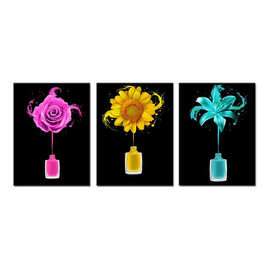 玫瑰向日葵和百合海报图片花朵绘画墙壁沙发客厅三联装饰画