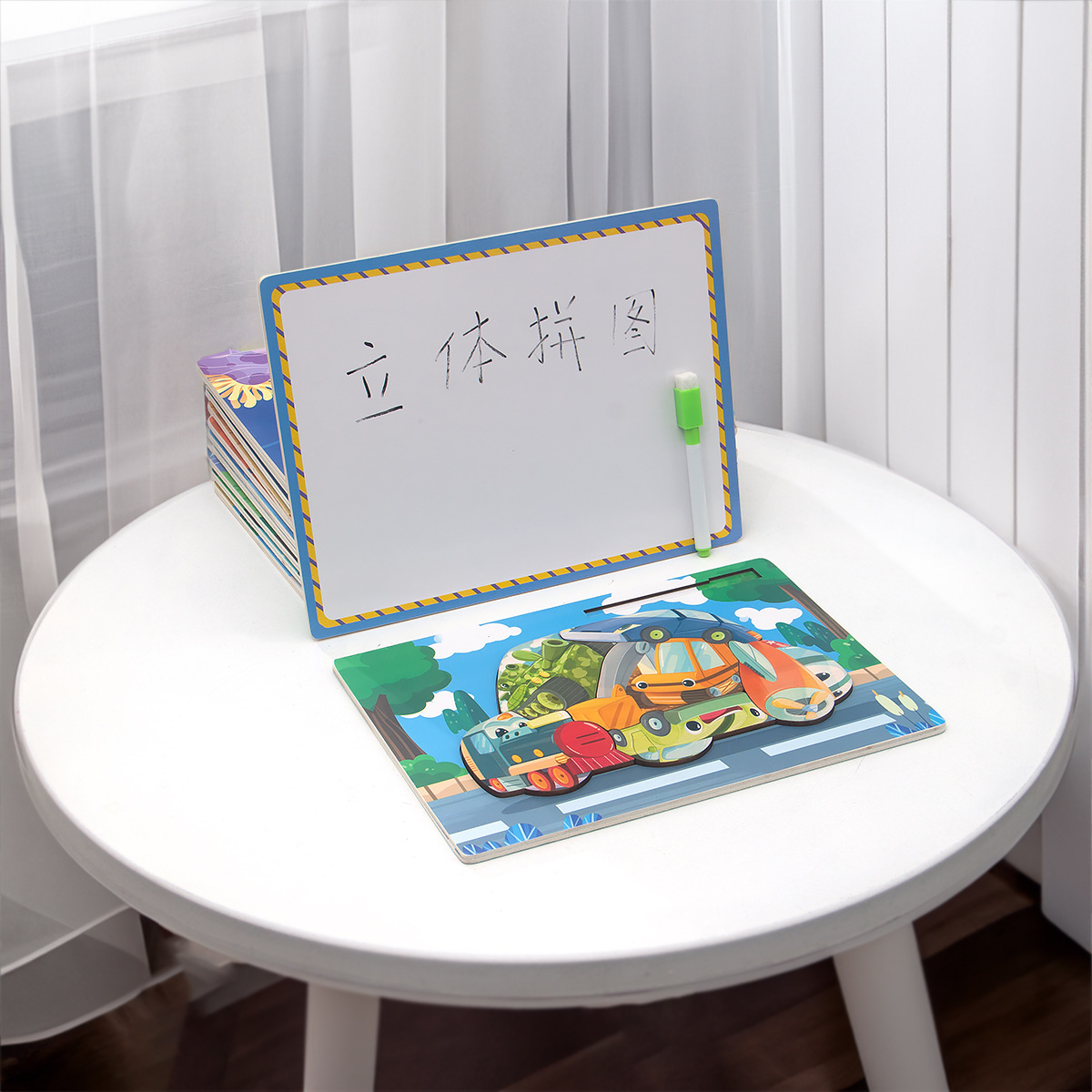 Rompecabezas tridimensional, tablero de dibujo, tablero de dibujo, dos en uno, bloques de construcción de partículas grandes, animales de dinosaurio, rompecabezas 3D, juguetes de madera