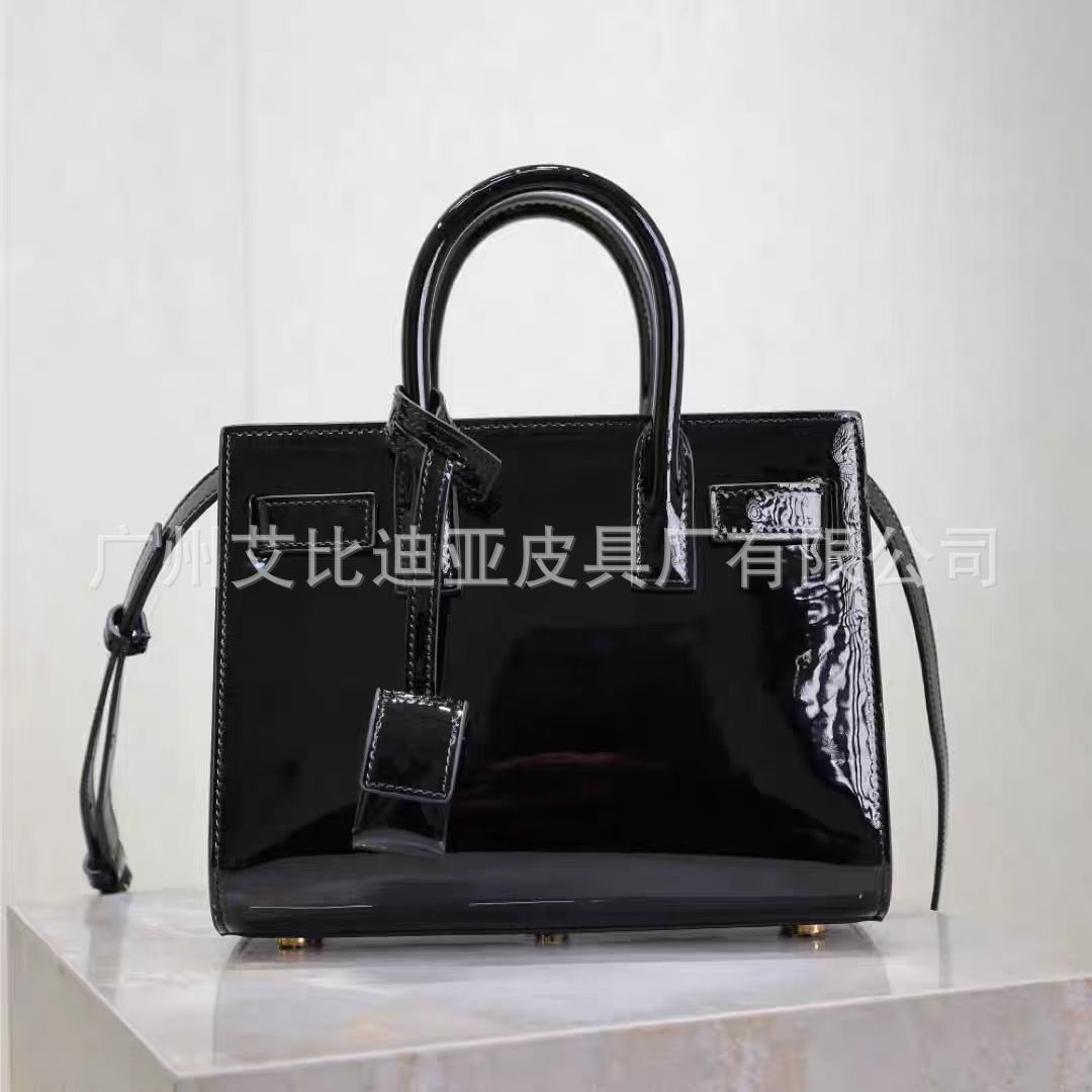 大牌新款杨树林漆皮手提风琴包亮面大容量托特购物袋复古包