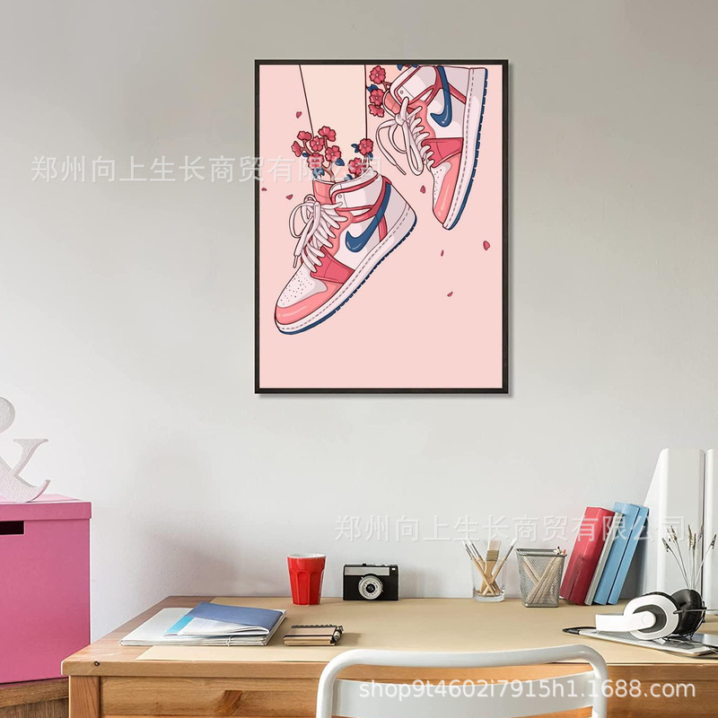 Amazon Cross-Border New Product Foreign Trade Art Painting Hypebeast Girl Pink Sneakers Poster Decorative Painting Core