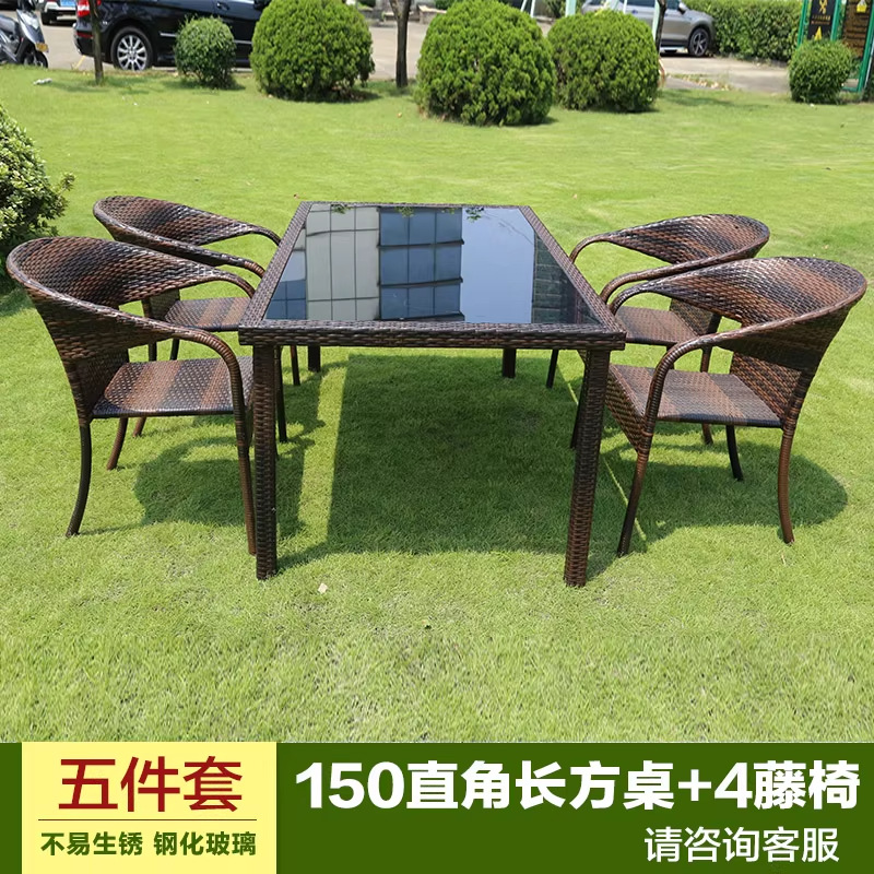 Mesa y silla al aire libre patio de caña tres piezas set terraza al aire libre balcón jardín ocio cabello de caña comedor combinación de mesa y silla