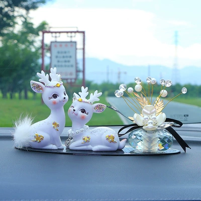 Car ornaments | Dashboard Cloud Deer for - diamond-auspicious-cloud-deercrystal-flower-apple-medium-oval-pad