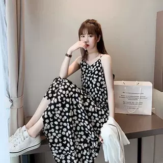 清新小雏菊印花裙子2026显瘦女装外穿出街长款百搭A字吊带连衣裙