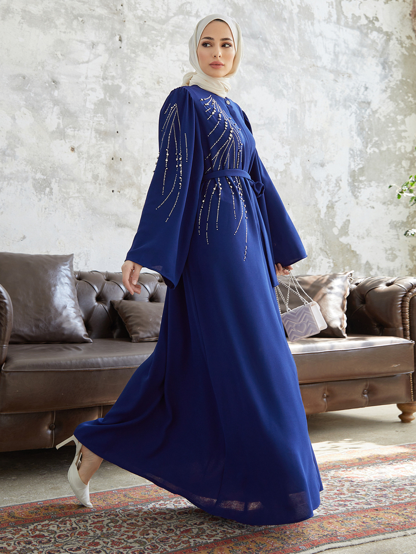Quality Production Muslim Middle Eastern Women's Clothing Turkish Dubai Heavy Beaded And Rhinestone Long Robe_ecoleips.com