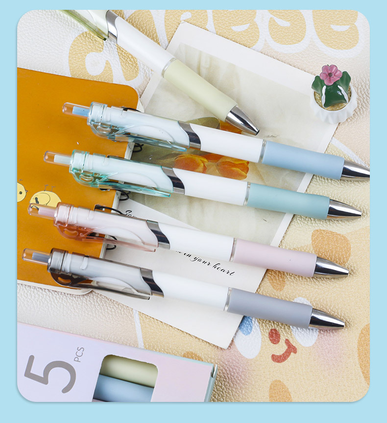 The macaron series simple press gel pen has a high appearance level. It is smooth for students to practice questions during exams. It is a black office signature pen pic 8