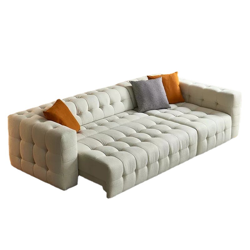 Sofá cama eléctrico inteligente de doble uso multifuncional automático pequeño apartamento crema estilo concubina sofá de tela de algodón de azúcar