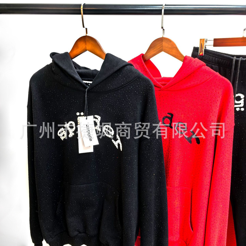 High-End Version of the Popular European and American Cross-Border Fashion Brand Sp5Der, Fully Rhinestone-Embellished Hoodie, Heavyweight Sports Casual Sweatshirt