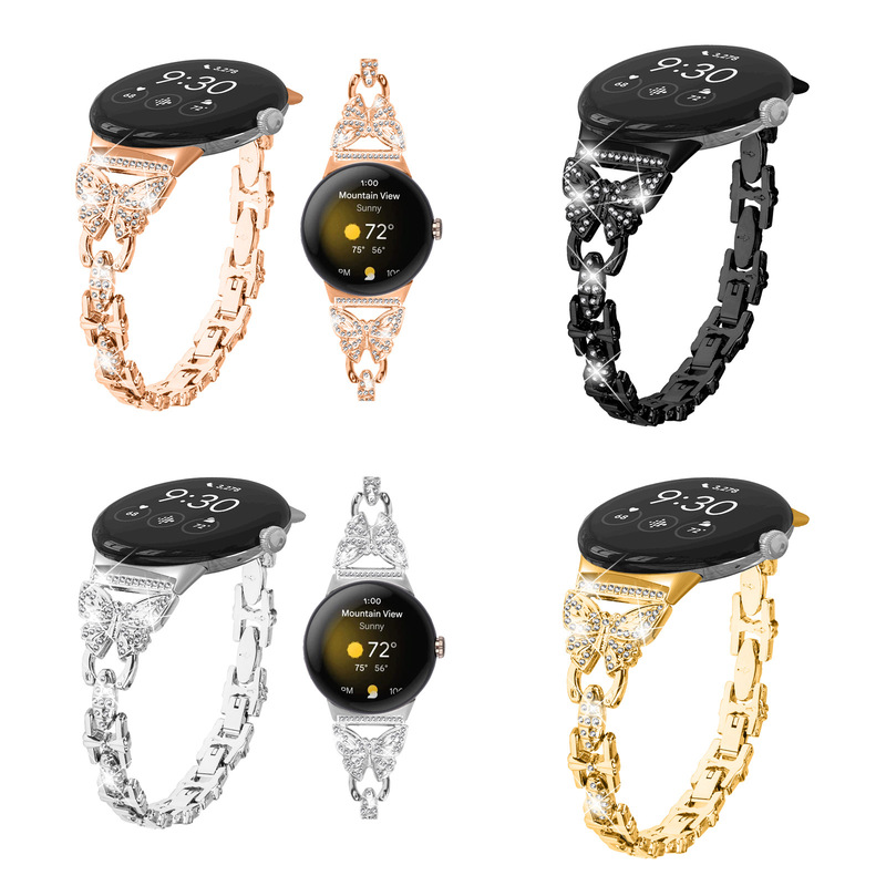 Suitable for Google Pixel Watch1/2 smart watch strap metal butterfly double egg watch strap Chanel style watch strap