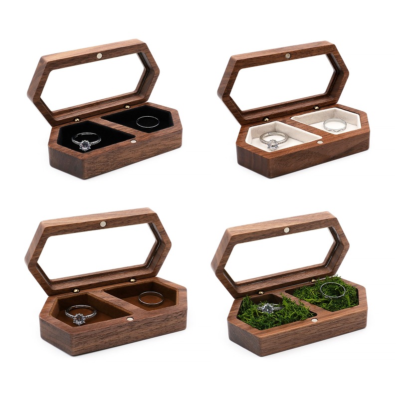 开窗黑胡桃木首饰盒收纳盒情人节礼物珠宝实木手饰饰品盒