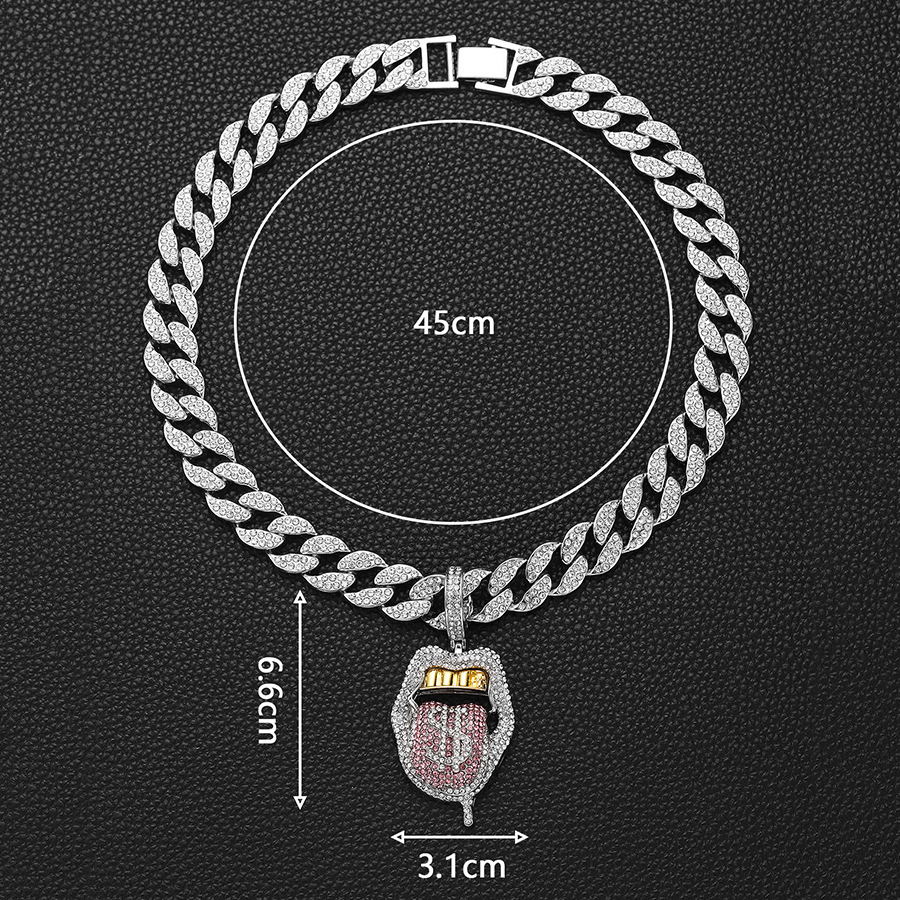 Cross-border ins extraño diamante tridimensional de color Hip-Hop europeo y americano escupir lengua collar de esqueleto collar de diamante collar de cadena de clavícula cubana
