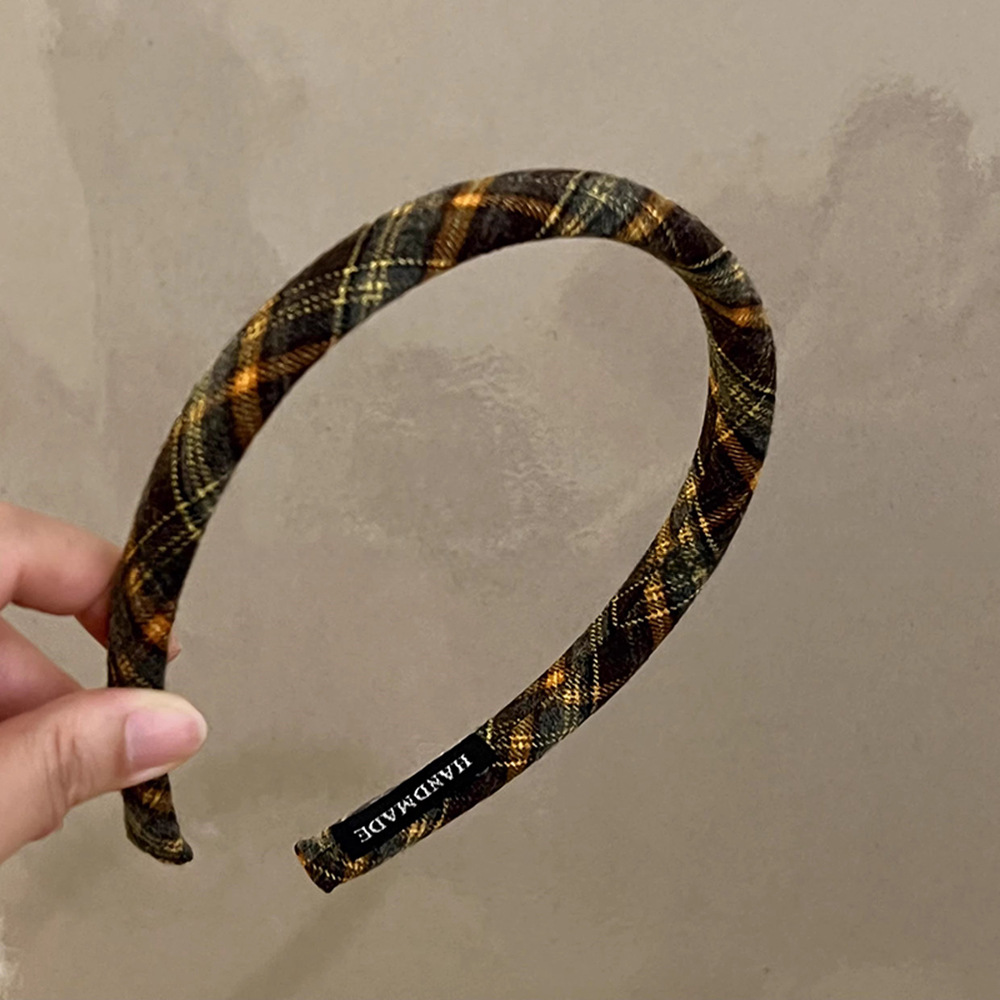 Autumn and winter woolen plaid Maillard thin headband women's 2023 new face wash headband going out versatile high-end hair accessories_voghion.com