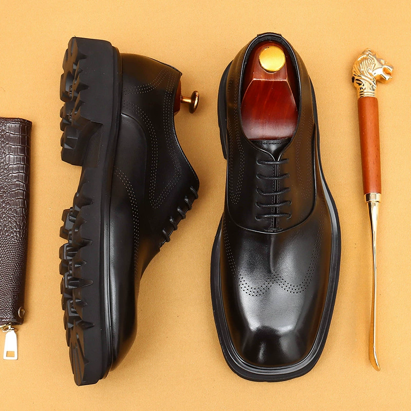 [Специально для vip] Ретро широкие кожаные туфли мужские толстые подошвы деловой досуг Британские резные булочки Оксфордские мужские туфли
