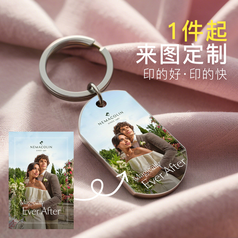 Print Photos DIY Keychain Christmas Military Badge Pendant Stainless Steel Couple Commemorative Gift Customization