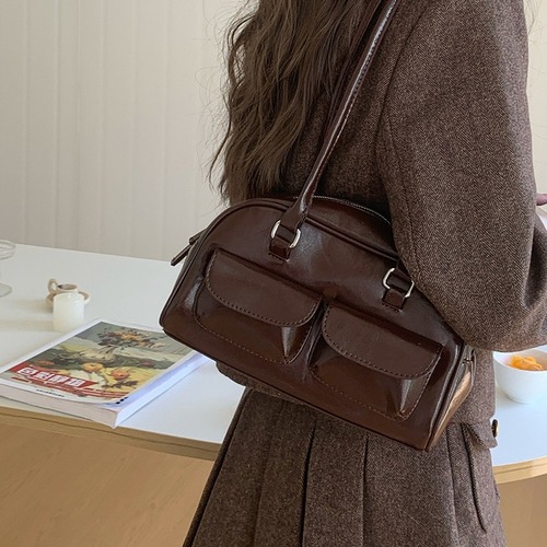 Cross-border Korean bag women retro one-shoulder armpit oily wax leather bag double bag casual Amazon independent station
