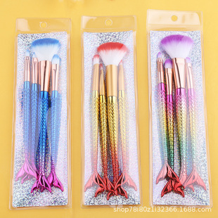 Six-Color Makeup Brush Soft-Bristled Mermaid Set Electroplated Nylon Hair 4-Pack Pvc Bag Spot Source Factory Makeup Set