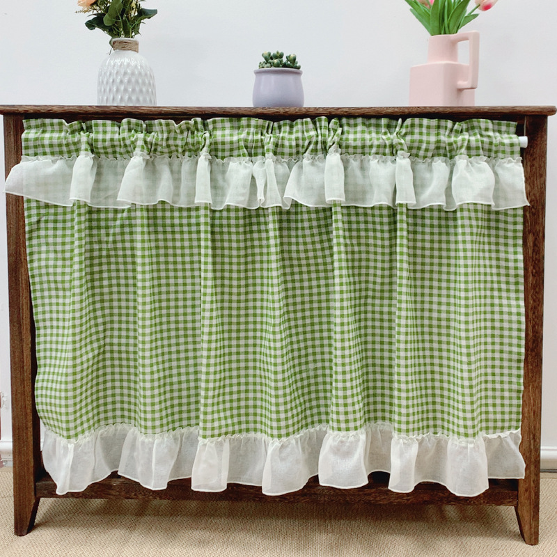 American Coffee Curtain Short Curtain Half Curtain Punch-Free Door Curtain Double Layer Linen Lace Curtain Fabric Feng Shui Curtain Curtain