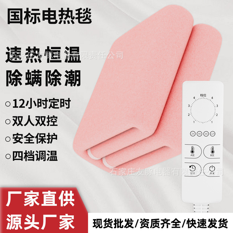 Electric Blanket Single Waterproof Warm Velvet Double Dual-Control Household Dehumidification Student Dormitory Radiation Safety Enlarged Electric Mattress