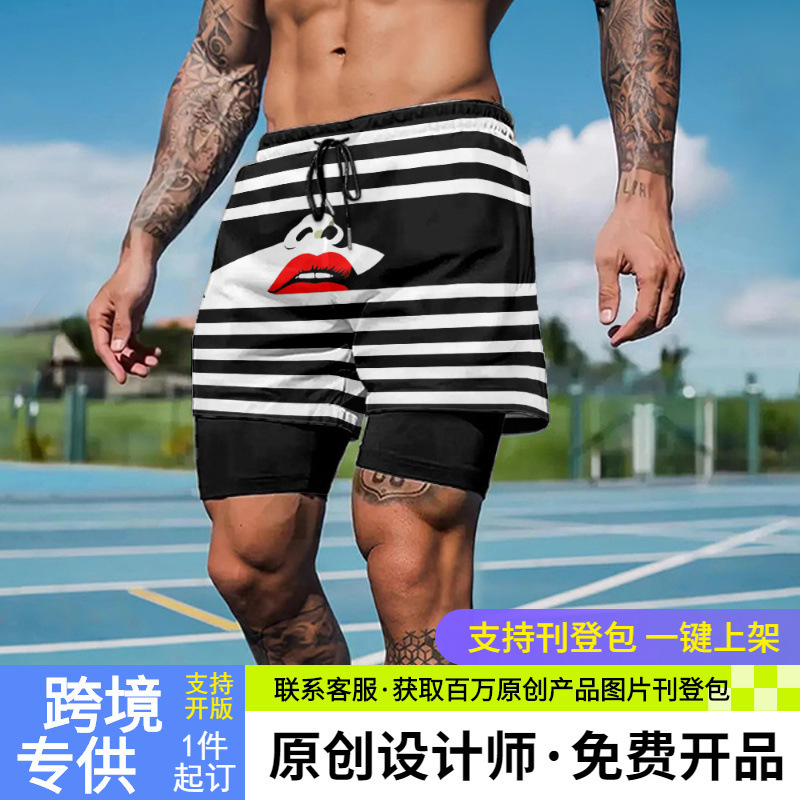 Youth Fashion American-Style Sports Shorts, Fitness Quick-Drying Running Double-Layer Fake Two-Piece Basketball Training Shorts with Lining Youth Fashion American-Style Sports Shorts, Fitness Quick-Drying Running Double-Layer Fake Two-Piece Basketball Training Shorts with Lining