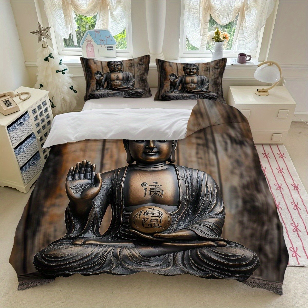 TEMU / JIT abrasión digital impresión textil hogar set edredón Zen Buda Lotus ropa de cama para diseñar