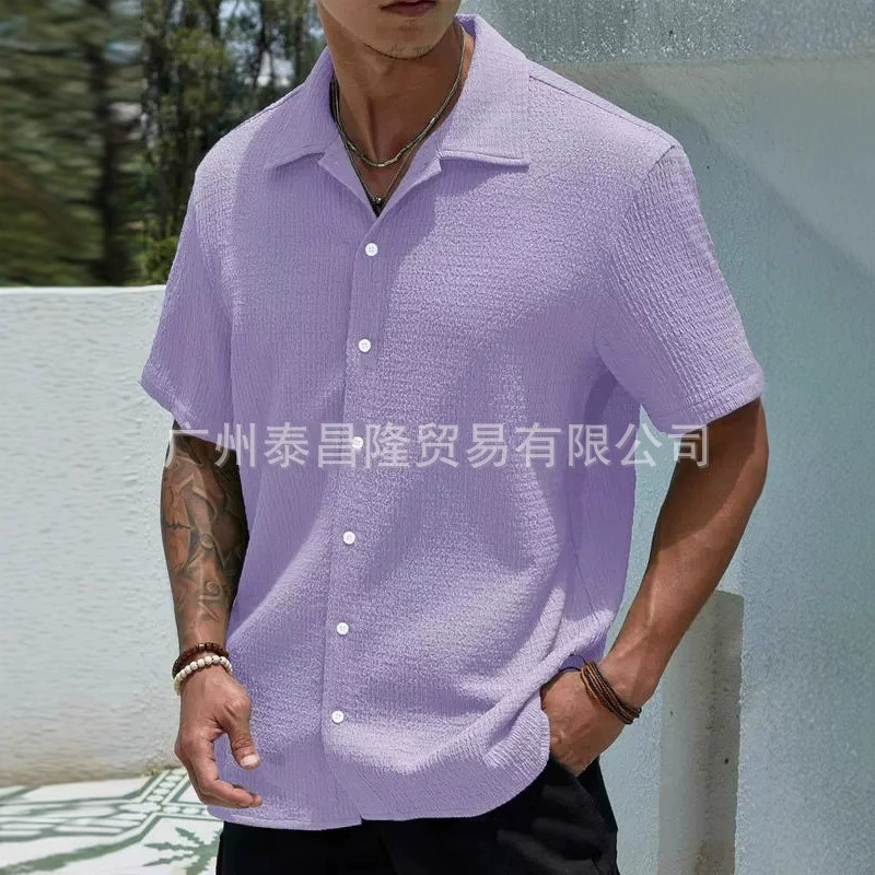 Amazon Европейская и американская внешняя торговля трансграничная новая мужская летняя пригородная рубашка с короткими рукавами повседневная сплошная мужская рубашка кардиган