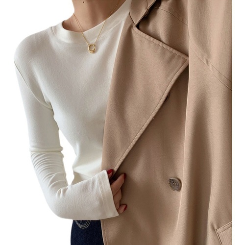 Warm Underwear for Women, Autumn and Winter, Long Sleeve T-Shirt with Felted Fabric, Slim Fit, White Top for Women, Korean Fashion 